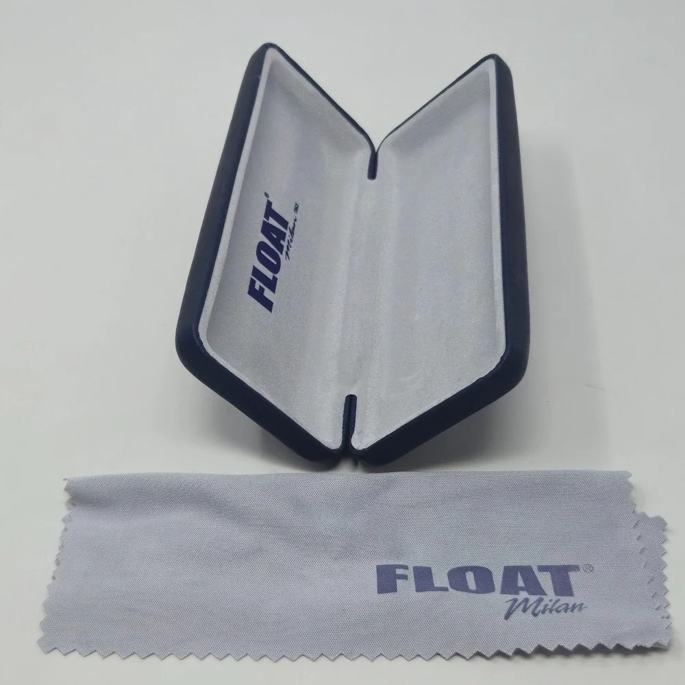 FLOAT Milan Italy Navy Blue Hard Eyeglasses Case with Cleaning Cloth